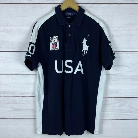 Polo Ralph Lauren Men’s USA #10 Big Pony Flag Cotton Shirt XL Custom Fit - Picture 1 of 11